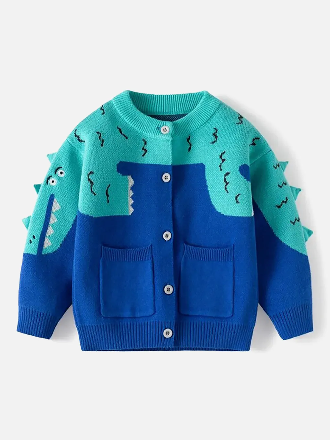 Little Surprise Box Turquoise Blue Dinosaur Cardigan/Warmer/Sweater for Toddlers & Kids