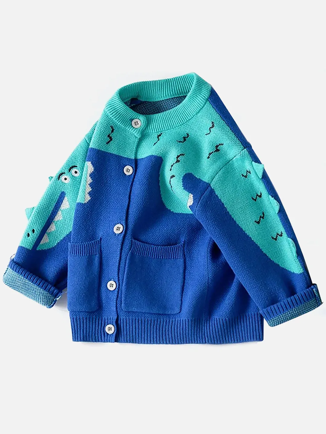 Little Surprise Box Turquoise Blue Dinosaur Cardigan/Warmer/Sweater for Toddlers & Kids