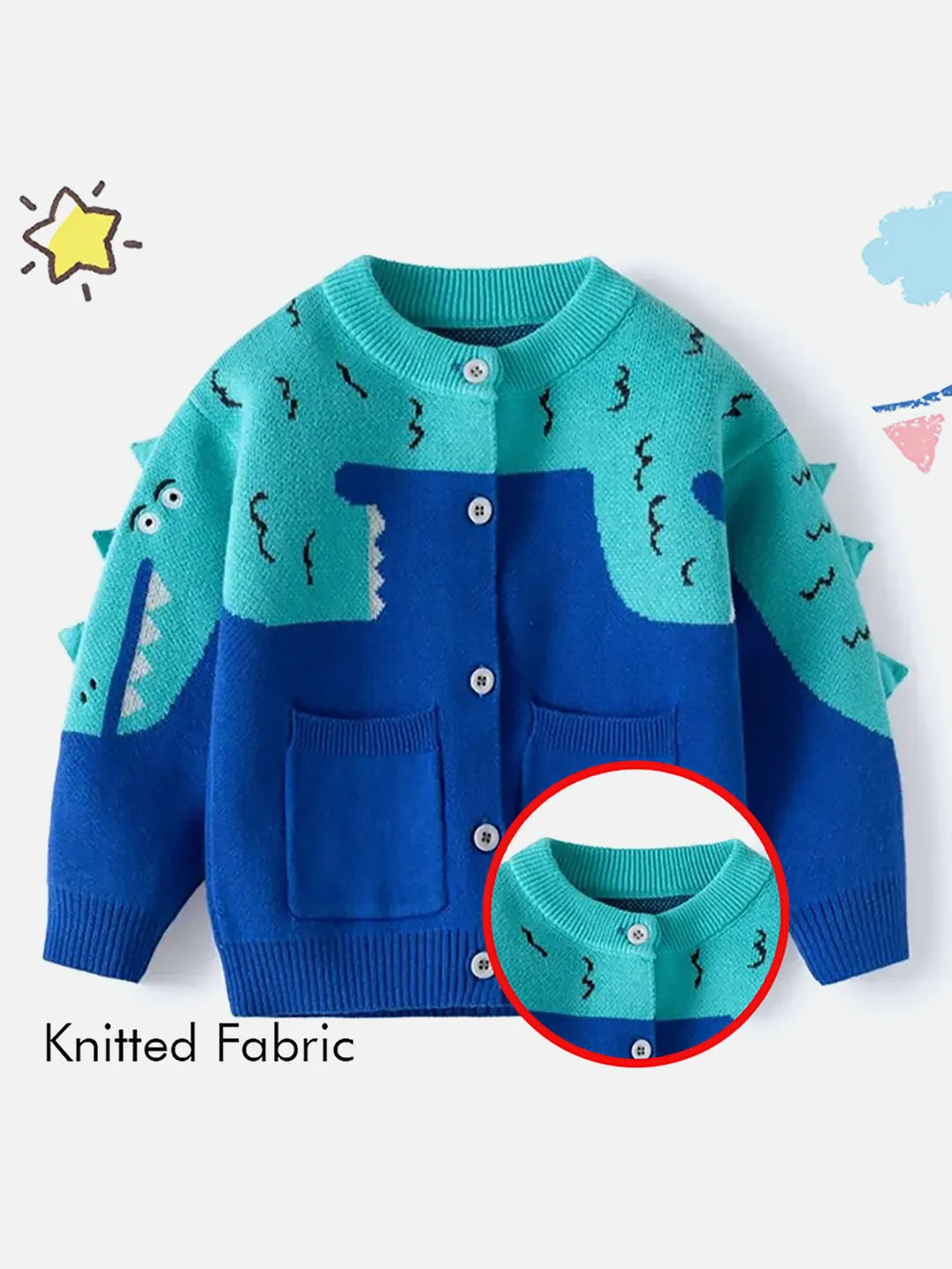 Little Surprise Box Turquoise Blue Dinosaur Cardigan/Warmer/Sweater for Toddlers & Kids