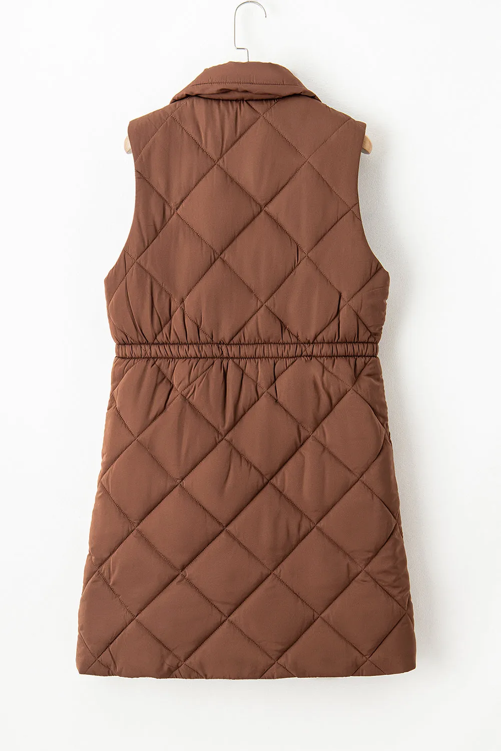 Longline Quilted Stand Collar Puffer Vest