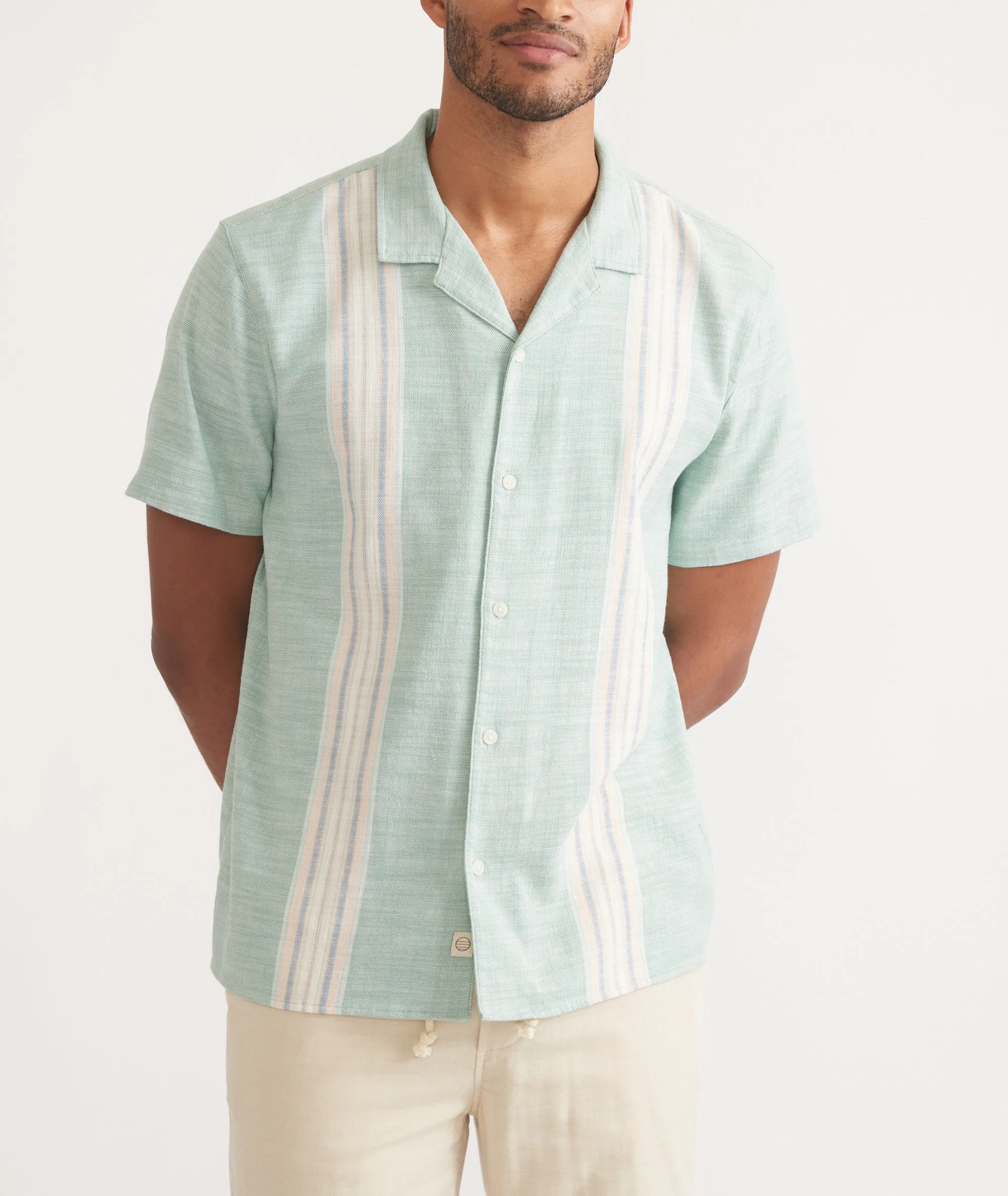 Marine Layer Stretch Selvage Resort Shirt in Malachite Multi Stripe