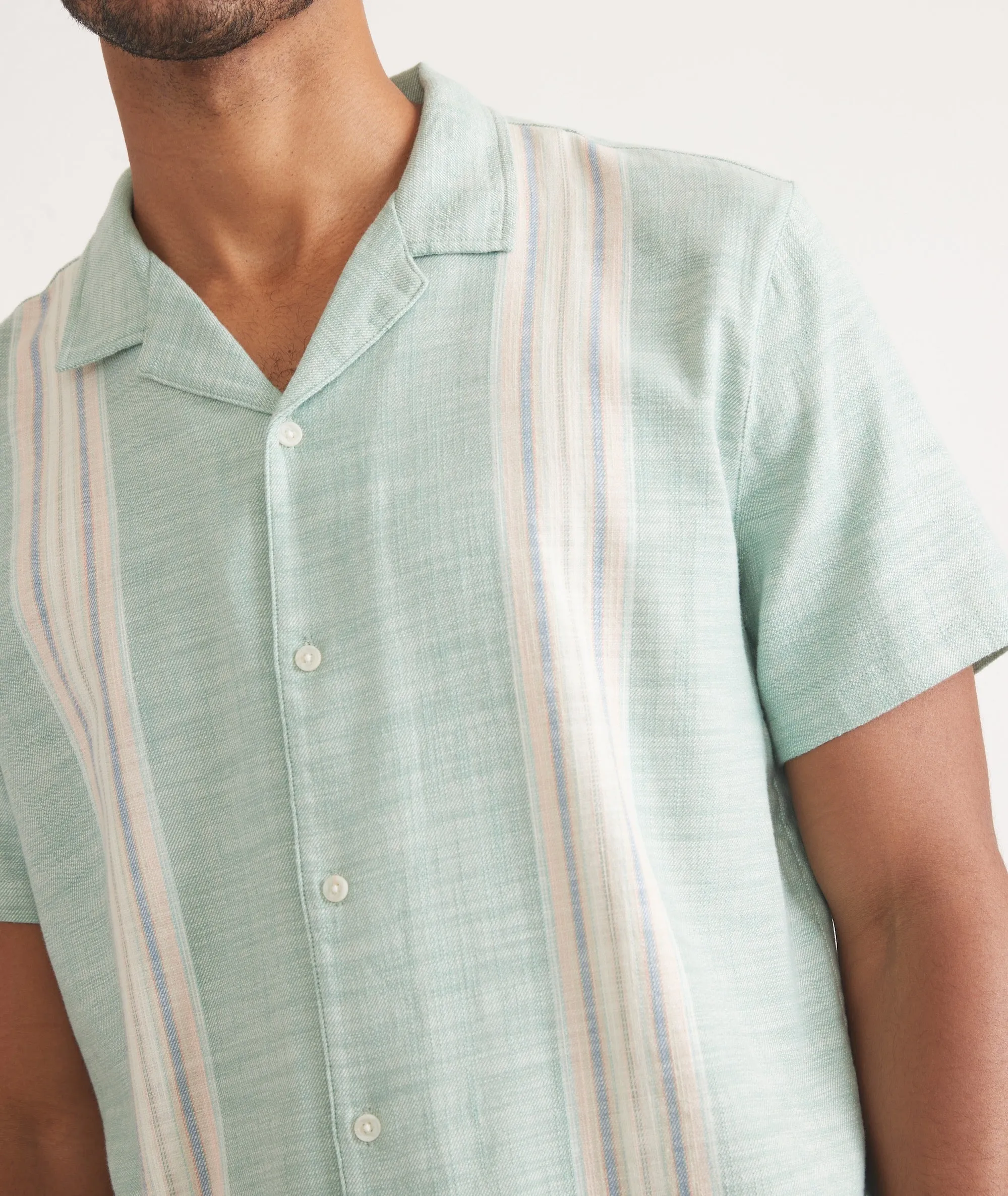 Marine Layer Stretch Selvage Resort Shirt in Malachite Multi Stripe