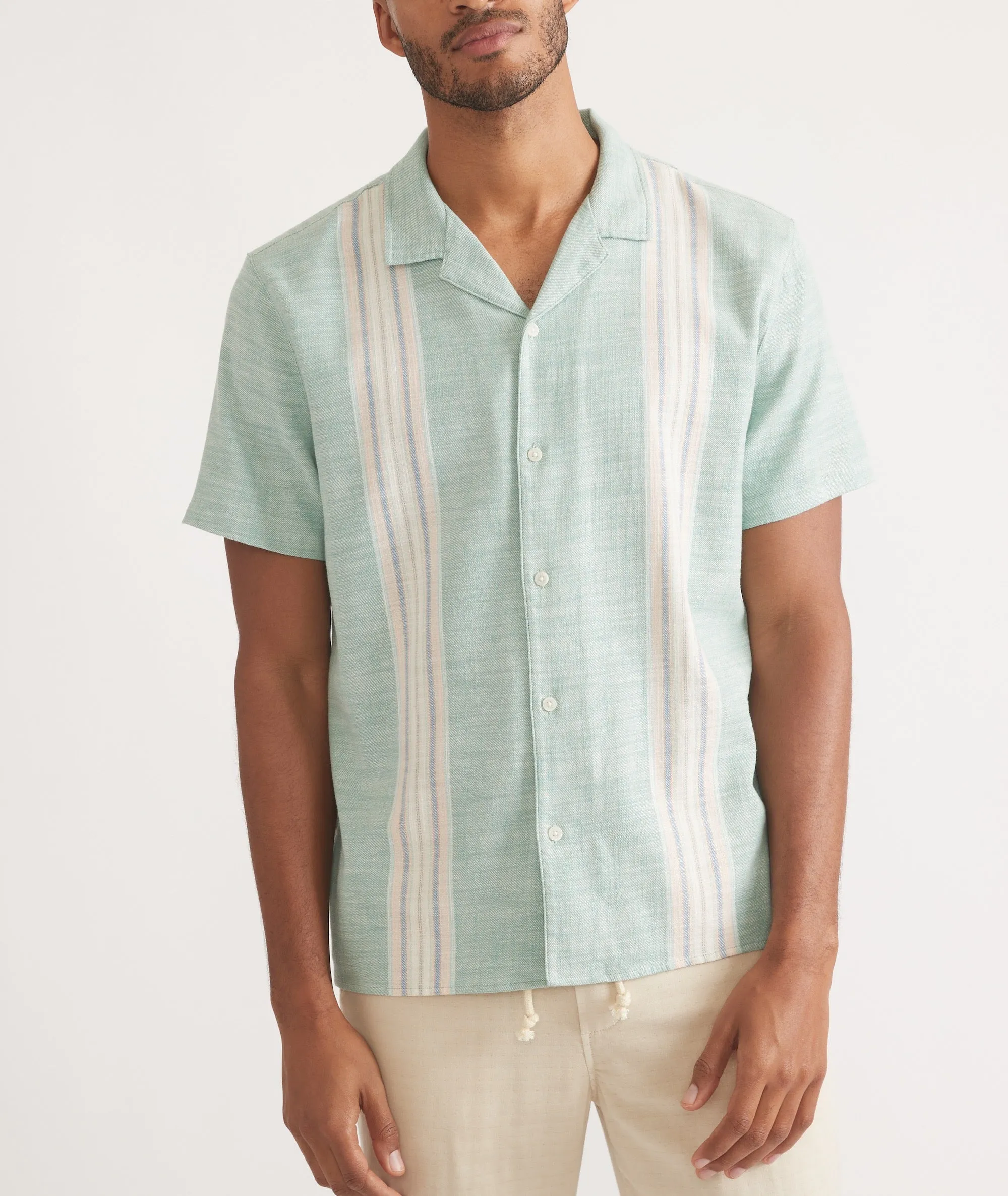 Marine Layer Stretch Selvage Resort Shirt in Malachite Multi Stripe