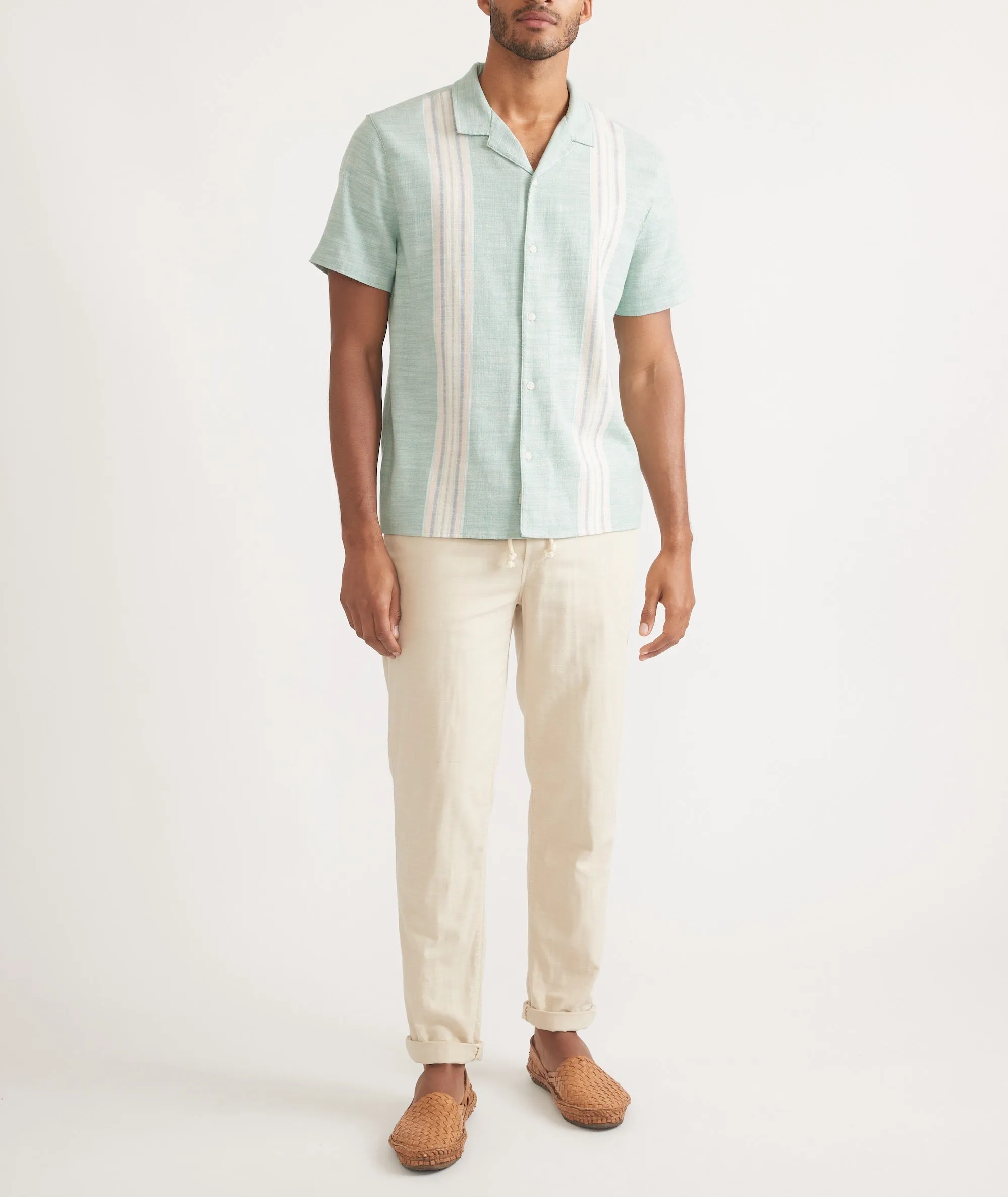 Marine Layer Stretch Selvage Resort Shirt in Malachite Multi Stripe