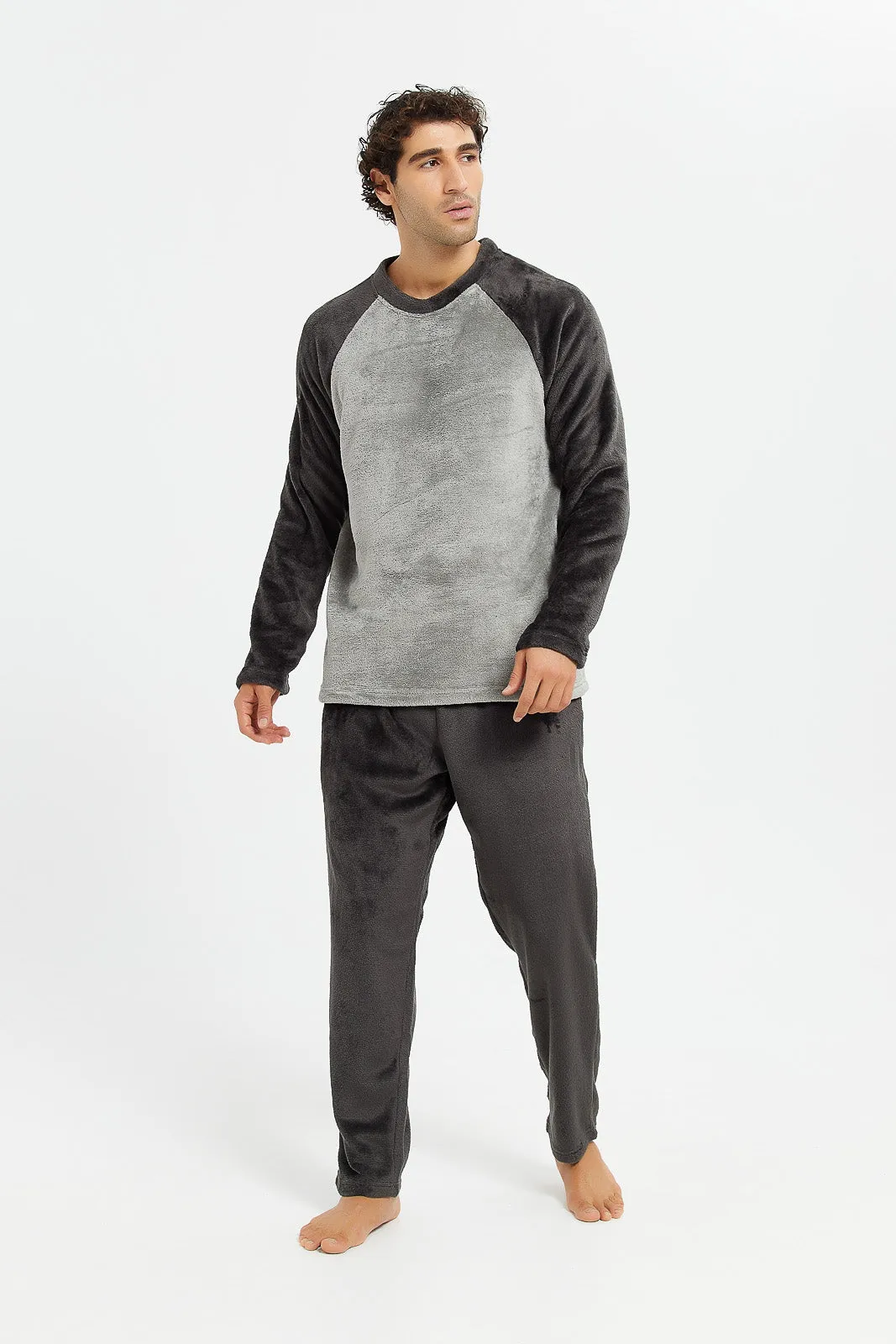 Men Charcoal Soft Fleece Night Suit (2 Piece)