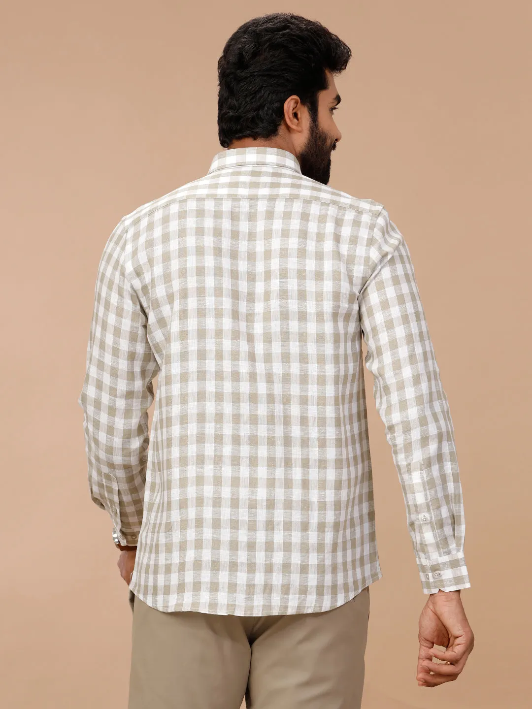 Men Pure Linen Checked Shirt Green - LS74