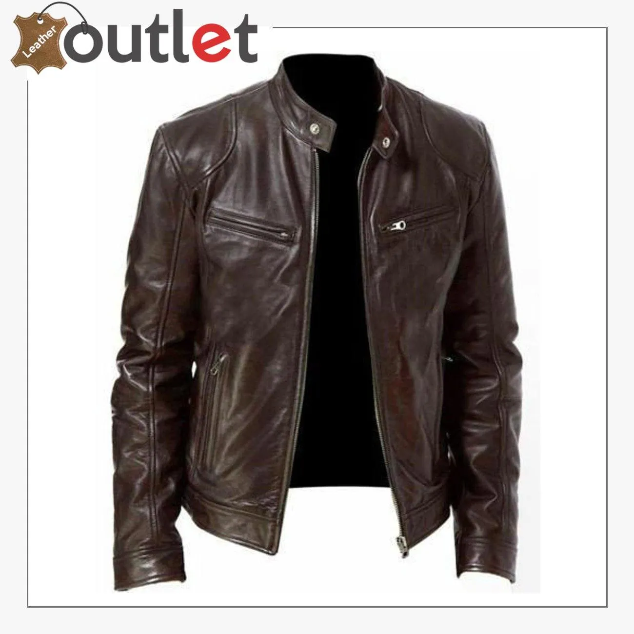 Men Real Vintage Cafe Racer New Brown Handmade Genuine Leather Jacket