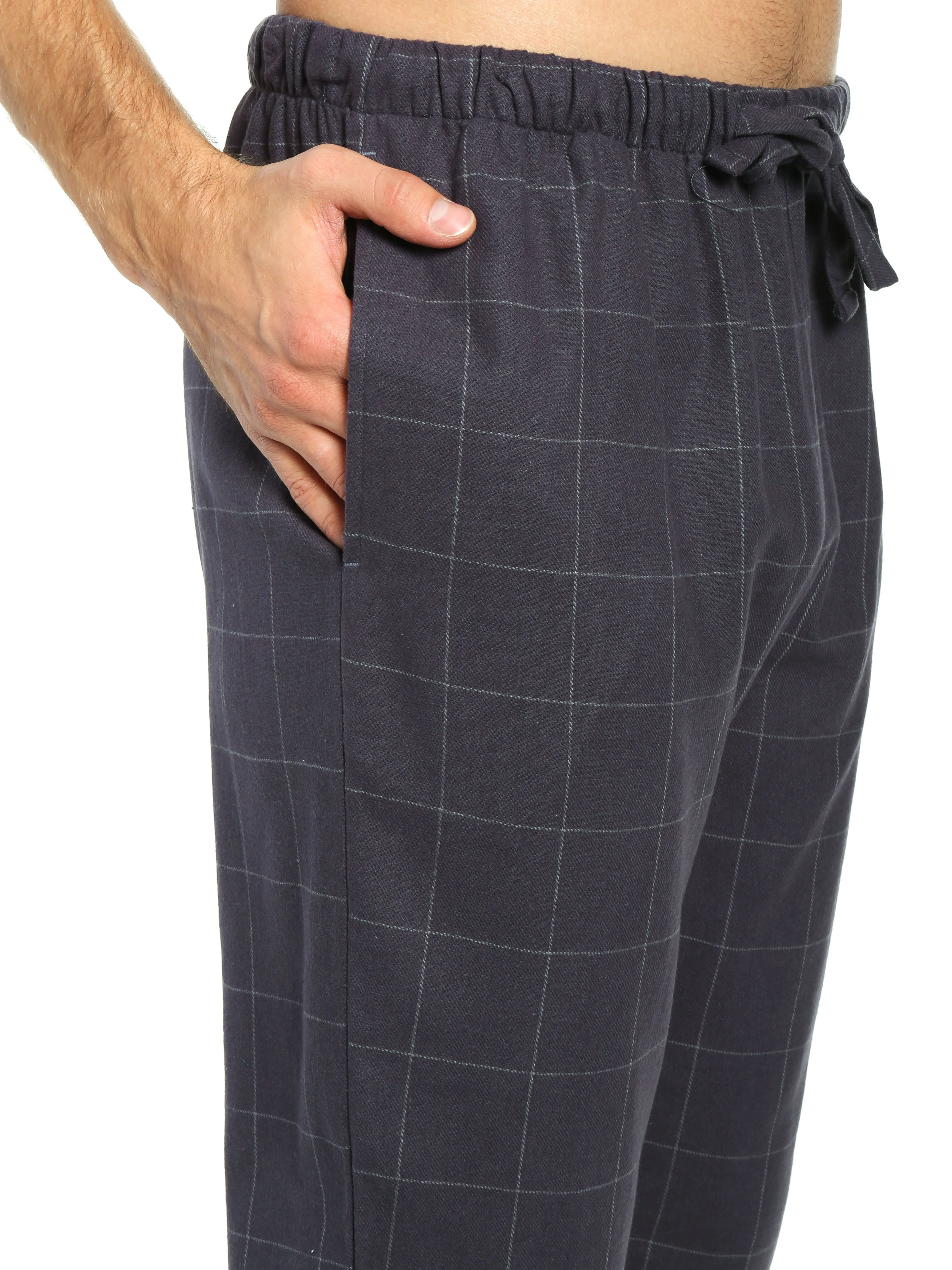 Mens 100% Cotton Flannel Jogger Lounge Pants - Windowpane Checks - Iron