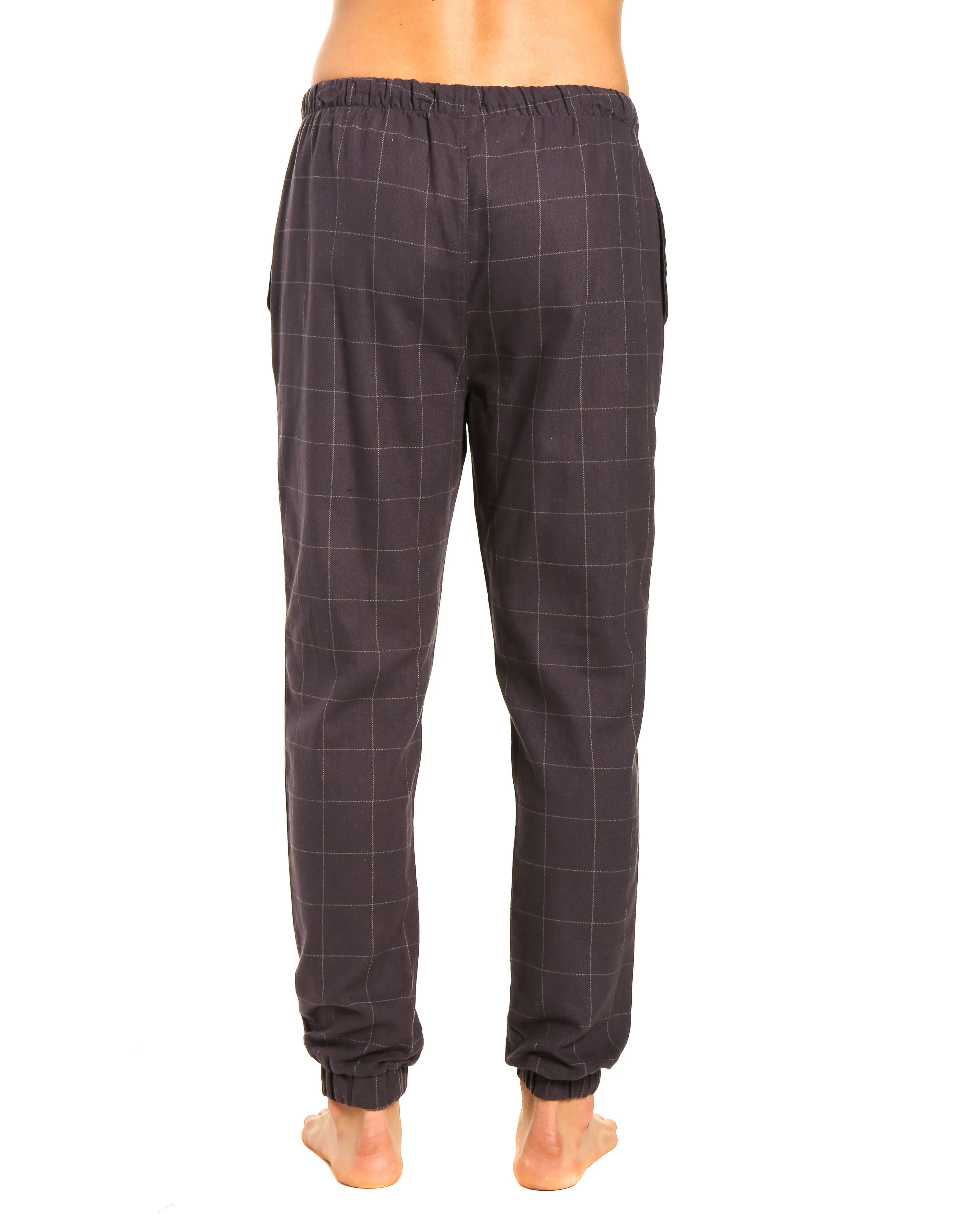 Mens 100% Cotton Flannel Jogger Lounge Pants - Windowpane Checks - Iron