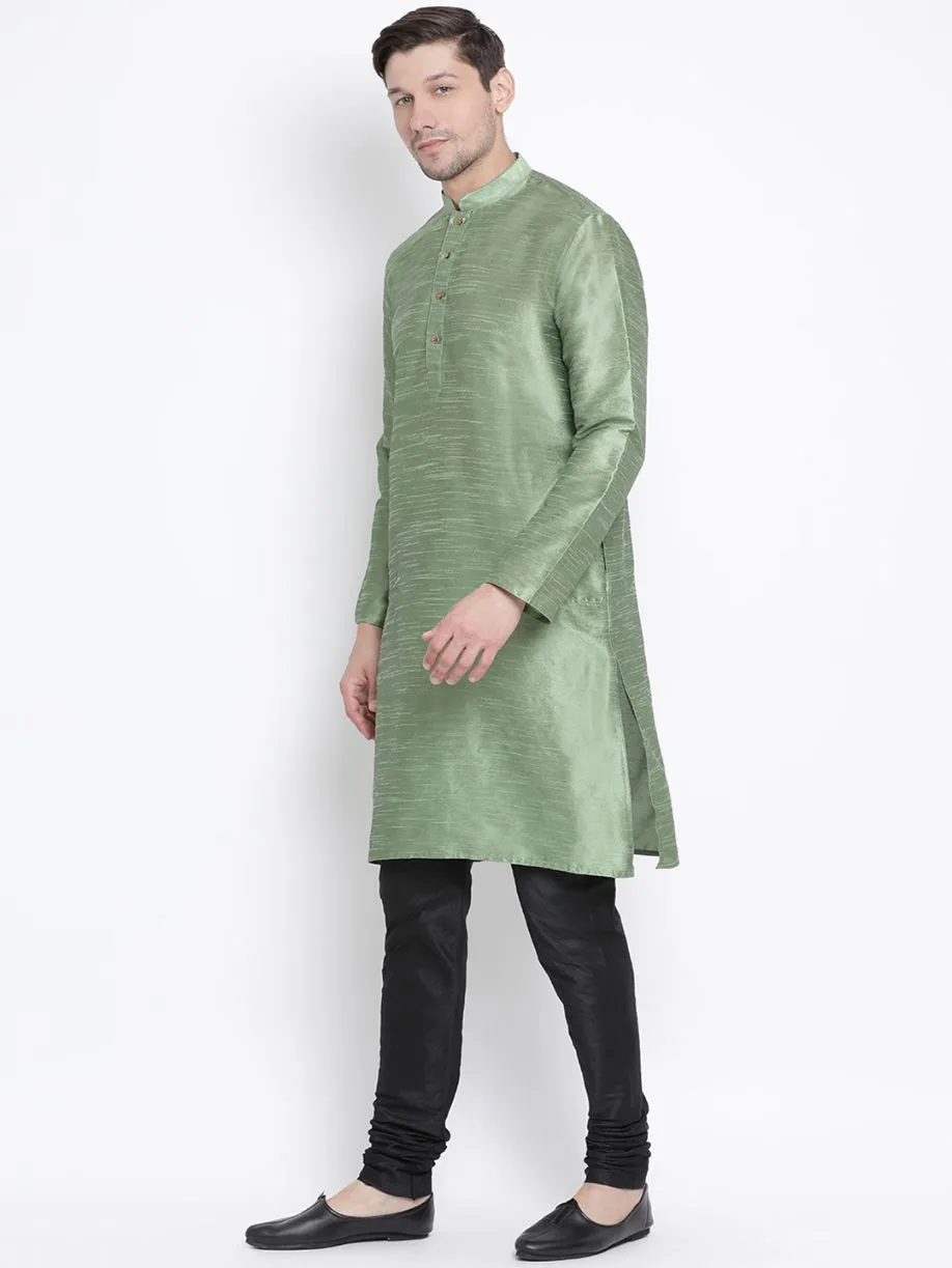 Men's Light Green Cotton Silk Kurta Set