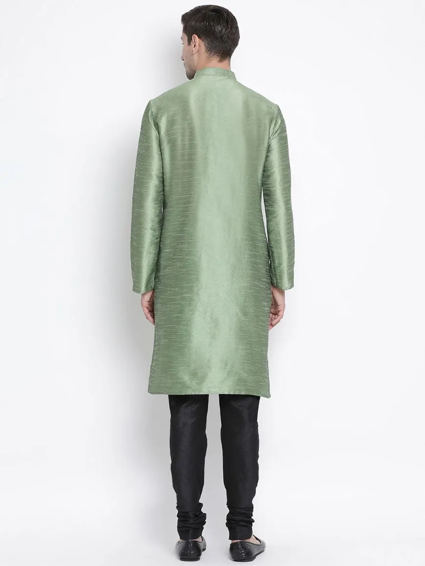 Men's Light Green Cotton Silk Kurta Set