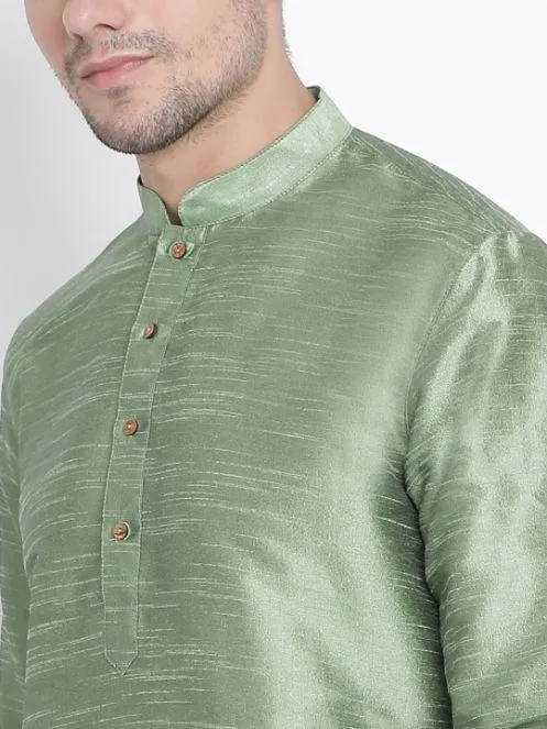 Men's Light Green Cotton Silk Kurta Set