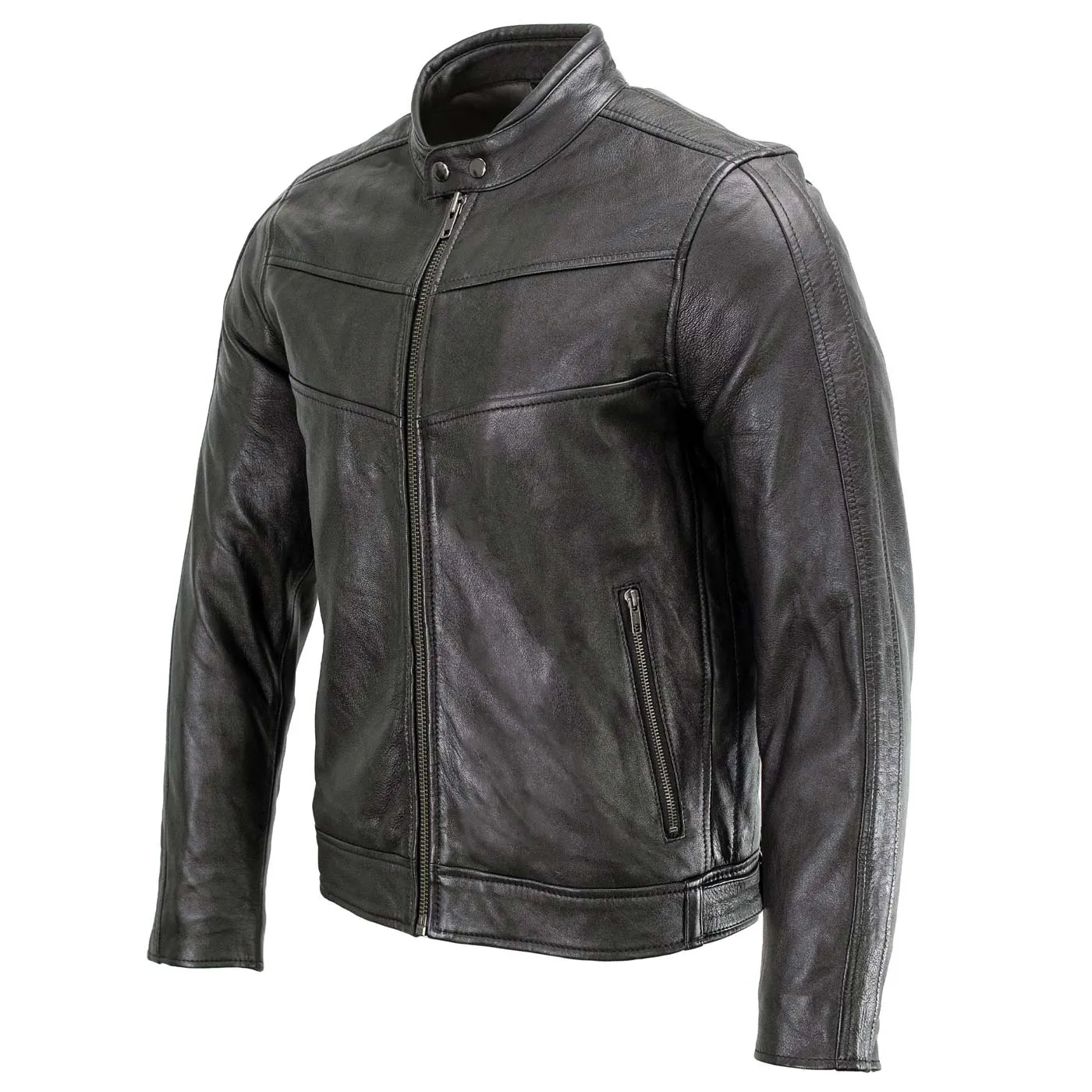 Milwaukee Leather Men's Black Cafe Racer Leather Jacket with Snap