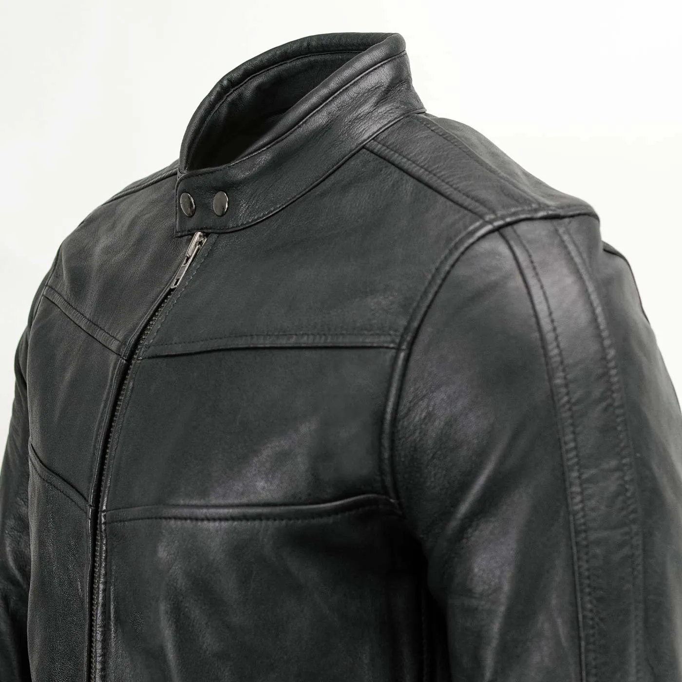 Milwaukee Leather Men's Black Cafe Racer Leather Jacket with Snap