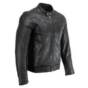 Milwaukee Leather Men's Black Cafe Racer Leather Jacket with Snap