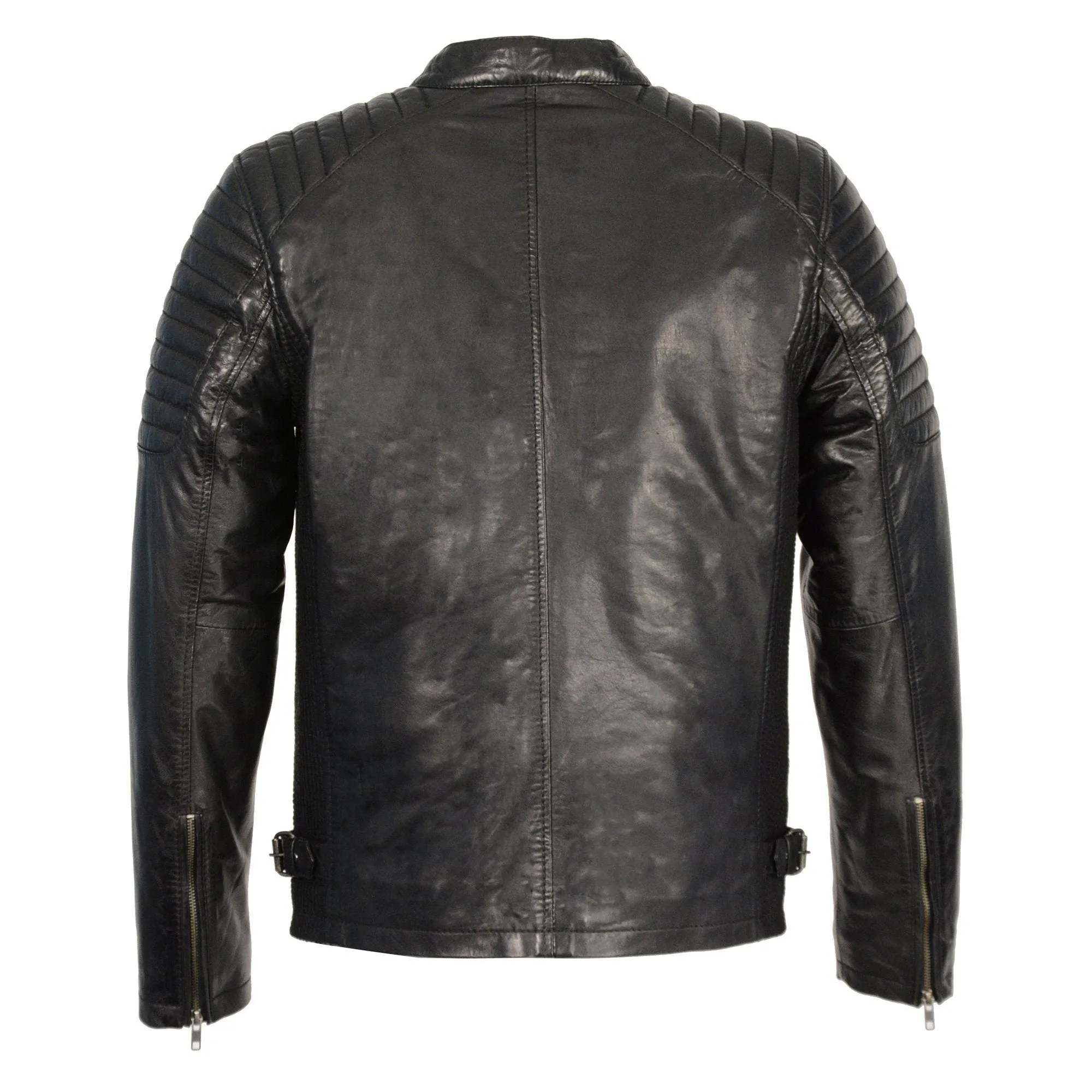 Milwaukee Leather-SFM1840-Men's Black Leather Snap Collar Jacket with Quilted Shoulders