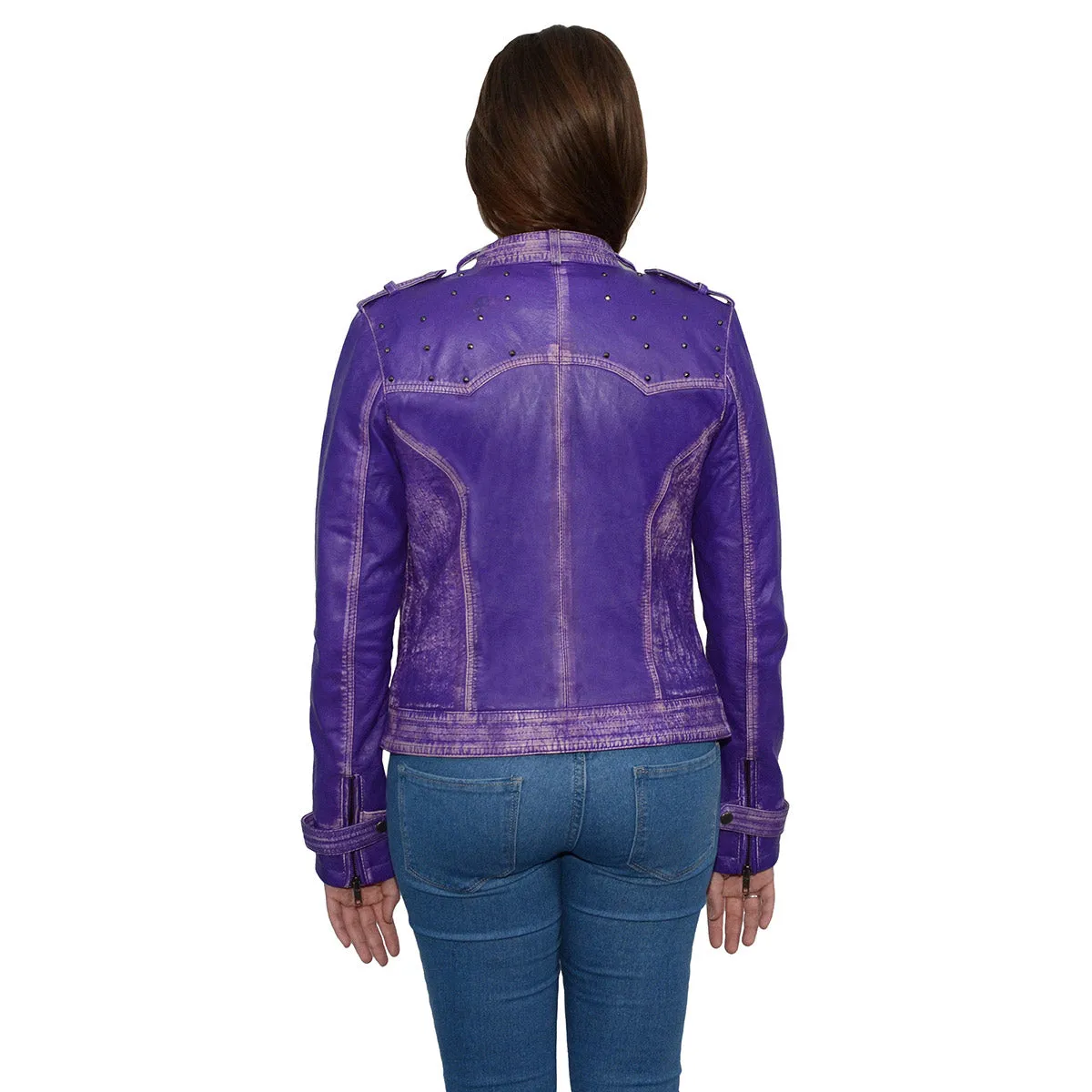 Milwaukee Leather Women's Maiden Purple Premium Sheepskin Motorcycle Fashion Leather Jacket with Studs SFL2840