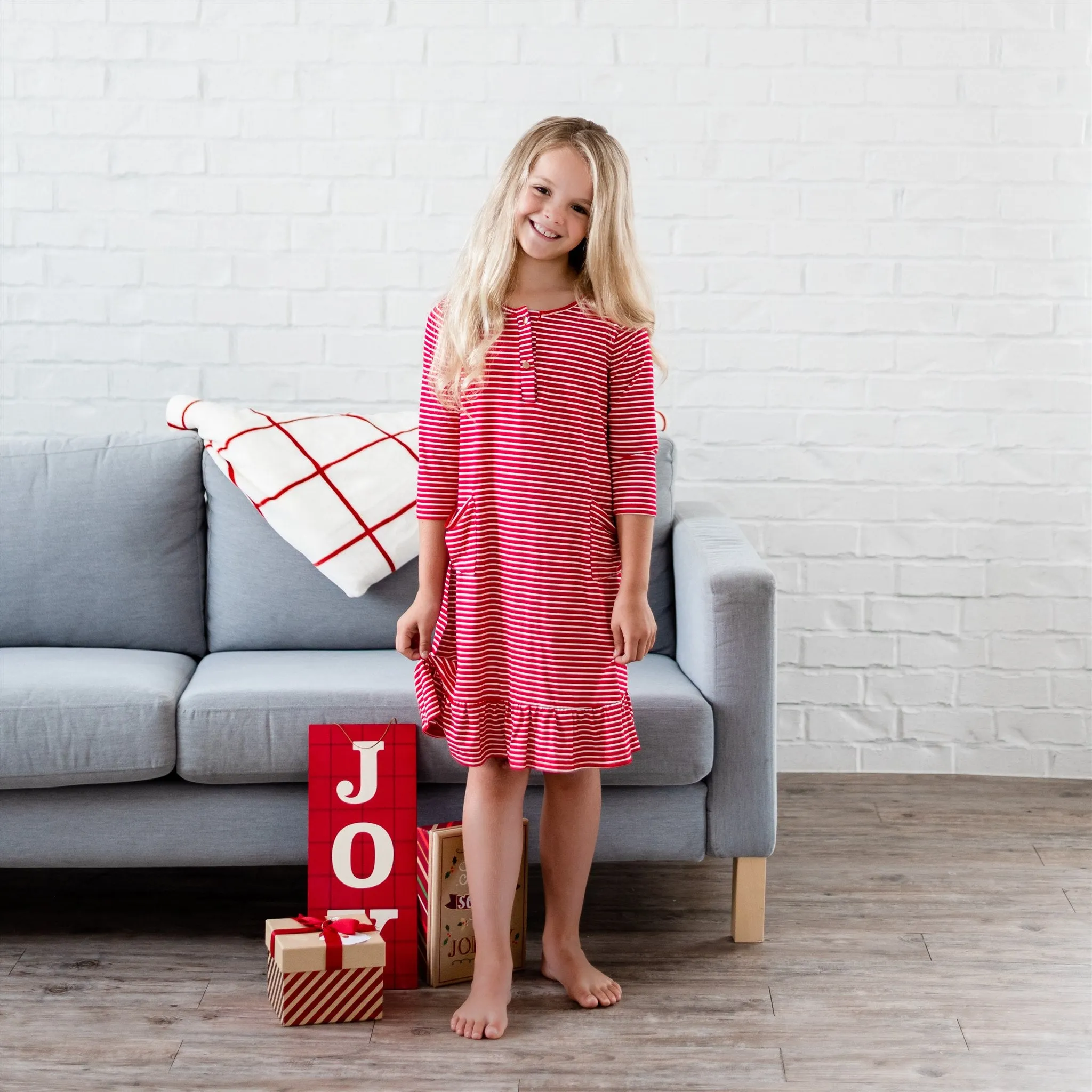 Mommy and Me Holiday House Dress: Girls' Red Stripe