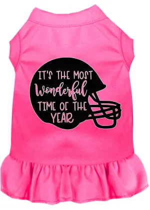 Most Wonderful Time Of The Year (football) Screen Print Dog Dress Bright Pink Lg