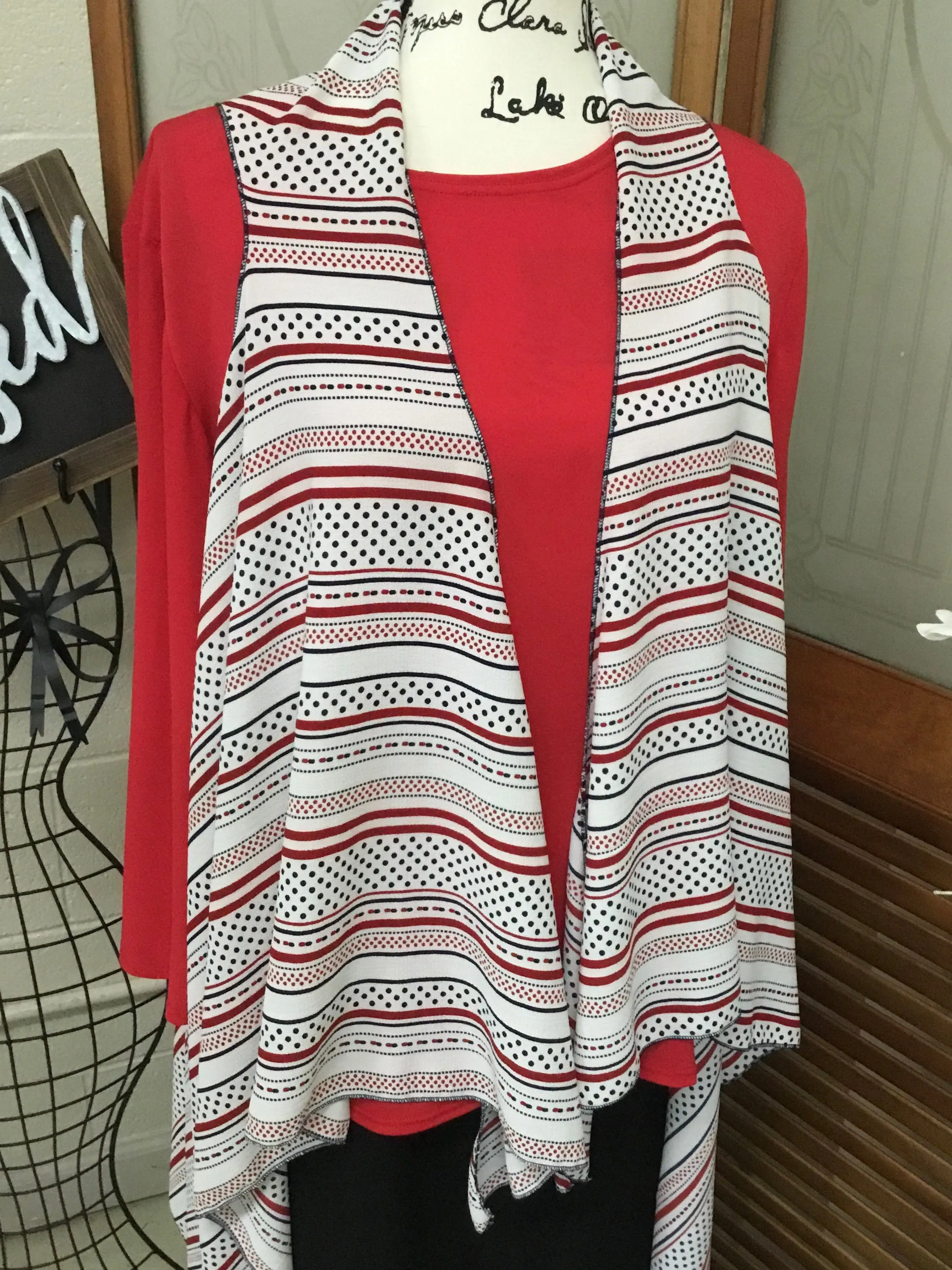 Navy Red and Cream Striped Vest (OS)