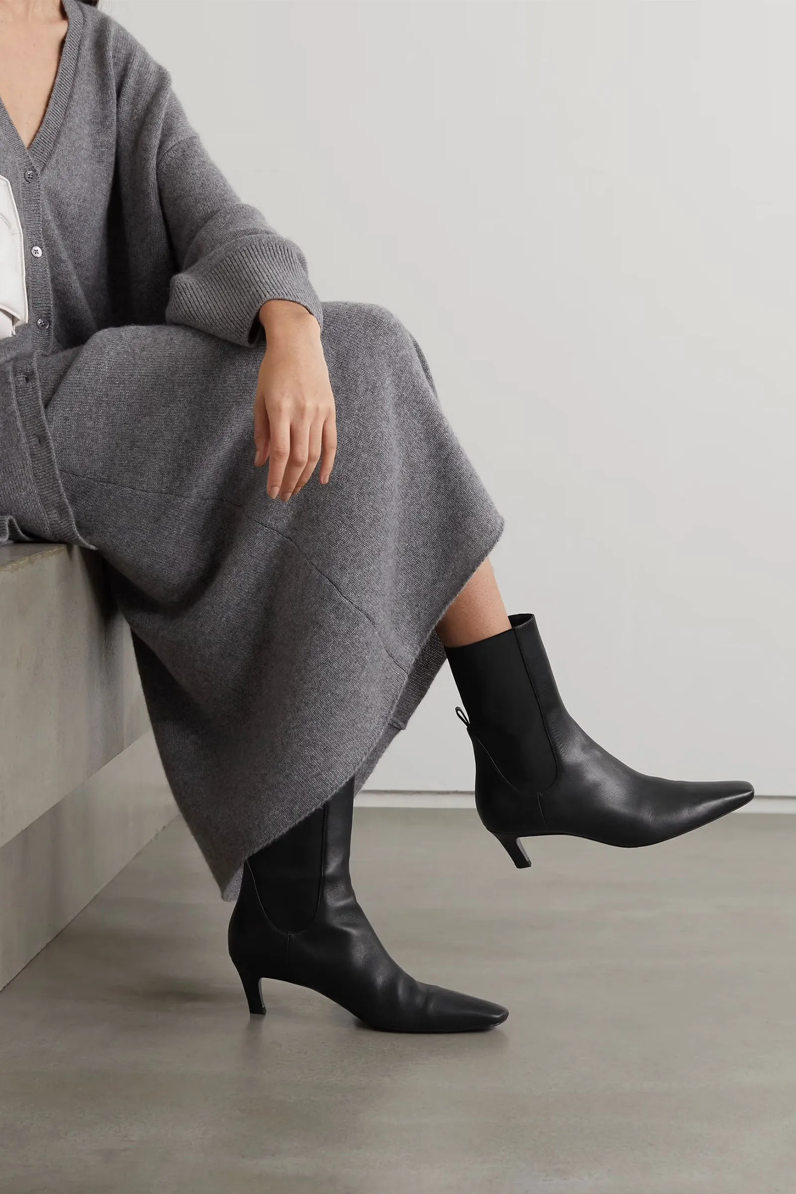   NET SUSTAIN The Mid Heel Leather Ankle Boots