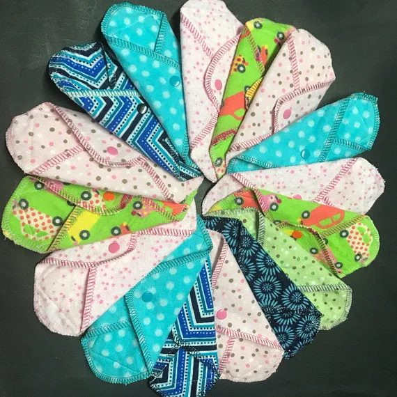 NEW SIZE: Set of 10 MamaBear LadyWear Cloth Menstrual Pad, Pantyliner - Mini Maxi for Teens, Tweens, Petites