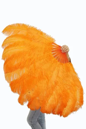 Orange Advanced XL 2 Layers Ostrich Feather Fan 34"x 60"