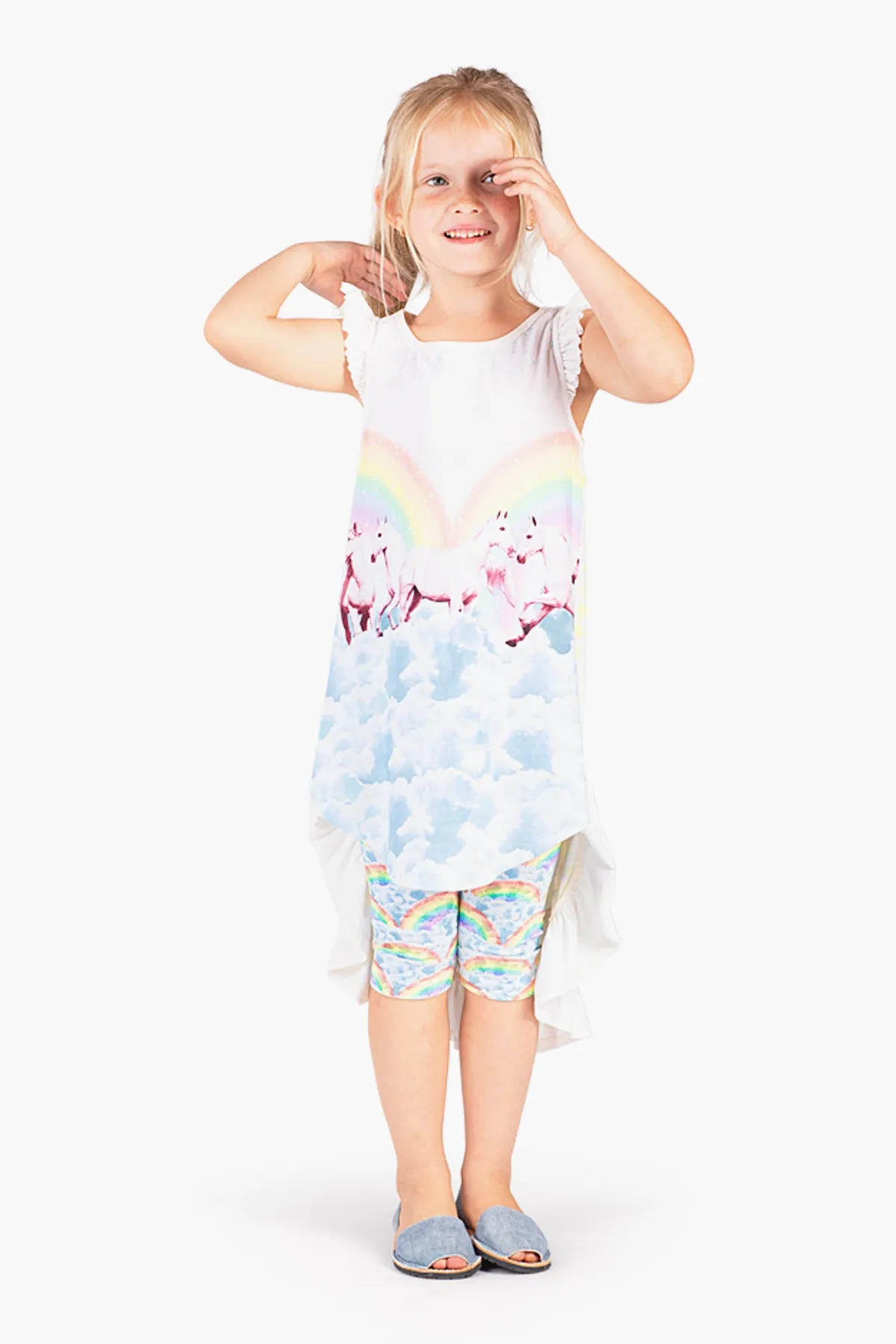 Paper Wings Rainbow Horses Frilled Girls Dress (Size 5 left)