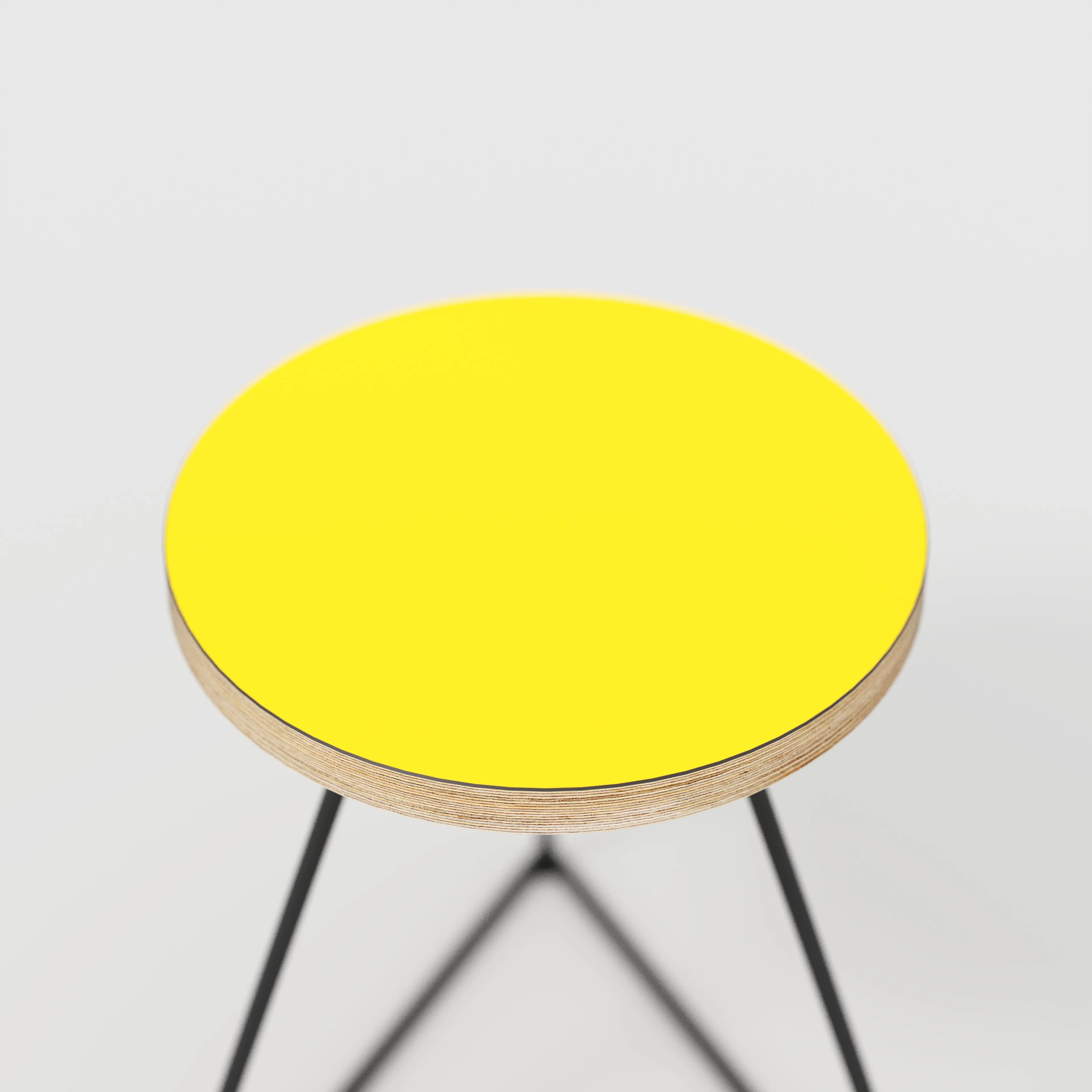 Plywood Stool with Black Prism Base - Formica Chrome Yellow