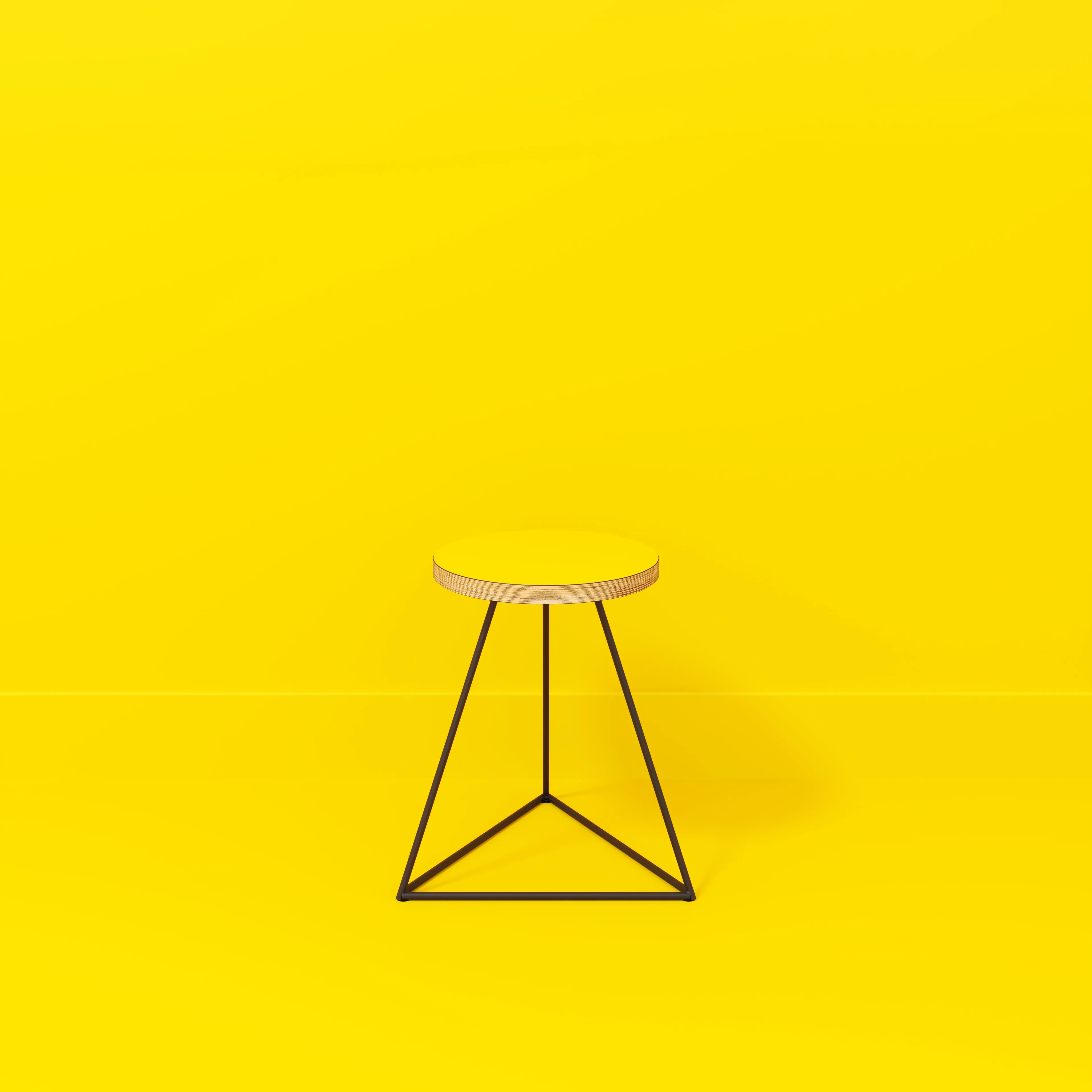 Plywood Stool with Black Prism Base - Formica Chrome Yellow