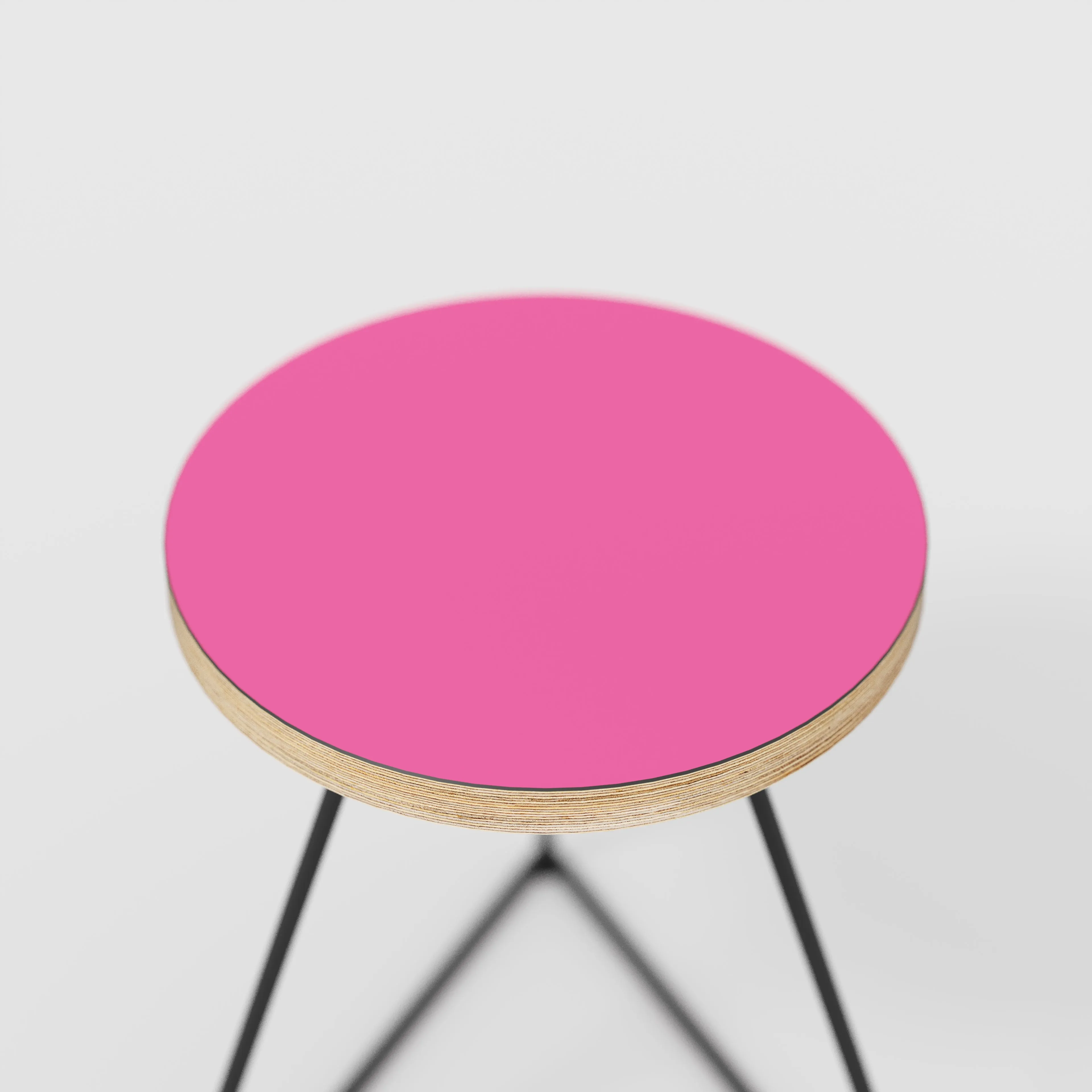 Plywood Stool with Black Prism Base - Formica Juicy Pink