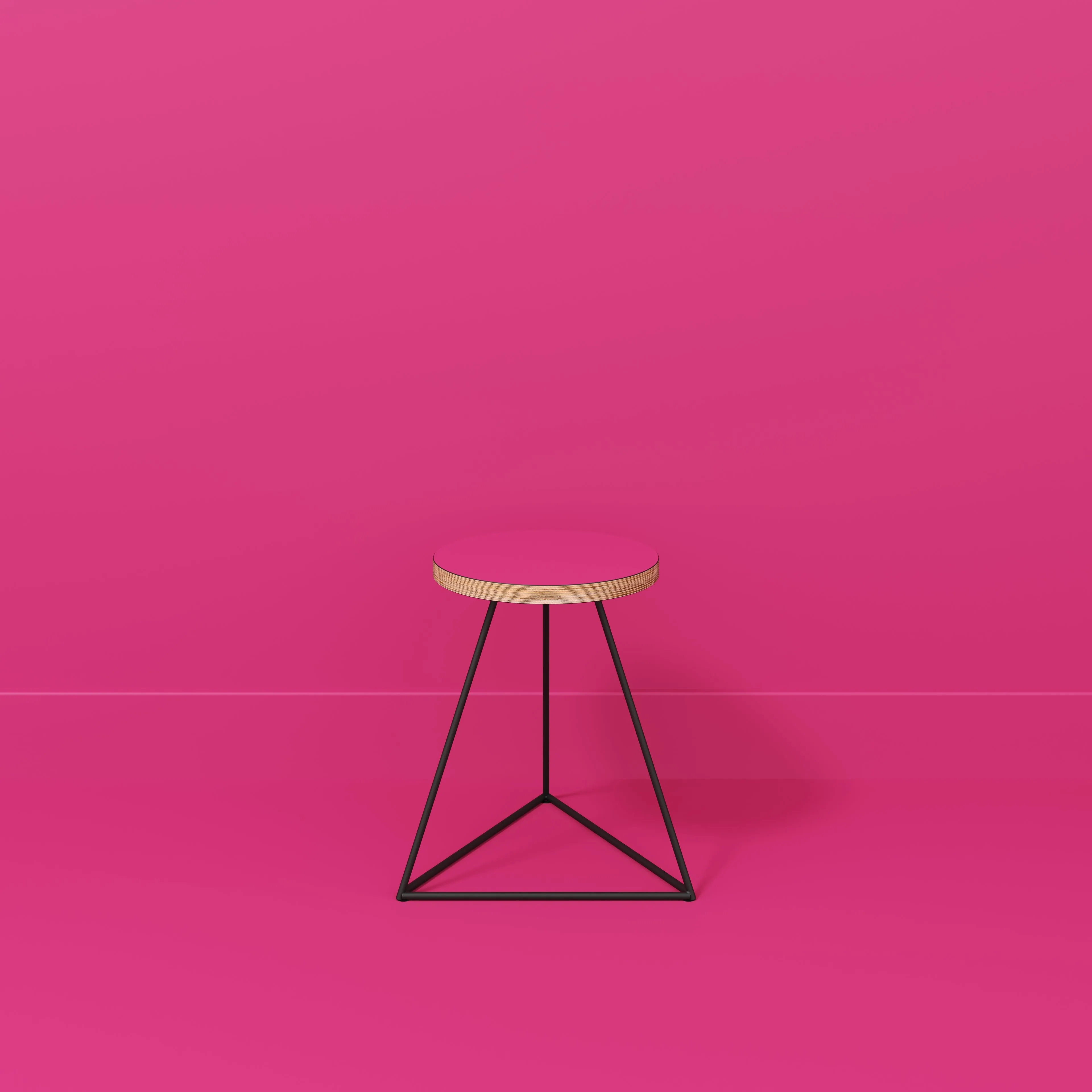 Plywood Stool with Black Prism Base - Formica Juicy Pink