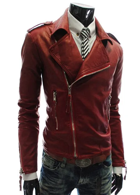 PU Leather Jacket Men Turn-down Collar Solid Mens Faux Fur Coats