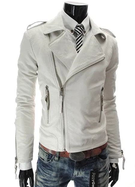 PU Leather Jacket Men Turn-down Collar Solid Mens Faux Fur Coats