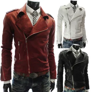 PU Leather Jacket Men Turn-down Collar Solid Mens Faux Fur Coats