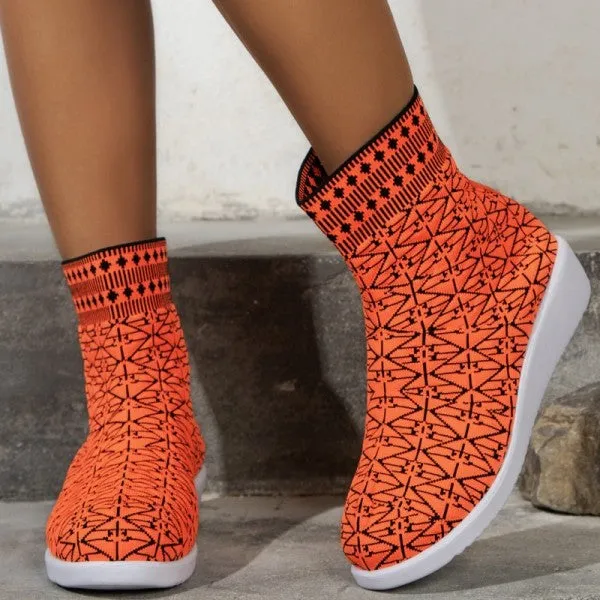 Purpdrank - Tangerine Red Casual Patchwork Round Comfortable Out Door Shoes