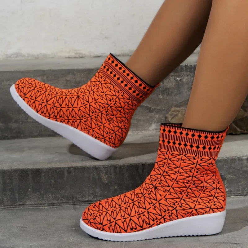 Purpdrank - Tangerine Red Casual Patchwork Round Comfortable Out Door Shoes