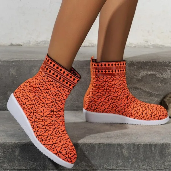 Purpdrank - Tangerine Red Casual Patchwork Round Comfortable Out Door Shoes