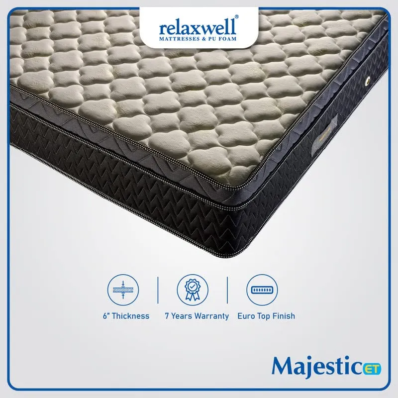 RELAXWELL MATRESSES Majestic ET - Foam with Euro Top Foam Mattress with Two Free Pillow for Your Comfort Night | Foam Matresses | Matresses for Comfortable Sleep (75x60x6 Inches, Queen)