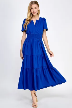 Royal Blue Short Sleeve Tiered Maxi Dress