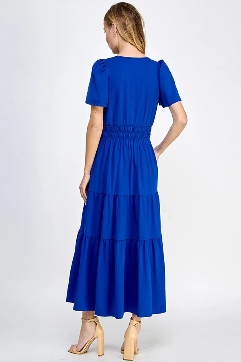 Royal Blue Short Sleeve Tiered Maxi Dress