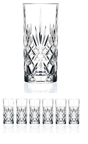 Set of 6 CRYSTAL HIGHBALL Durable Drinking glasses Limited Edition Glassware Drinkware Cups/coolers (11oz)