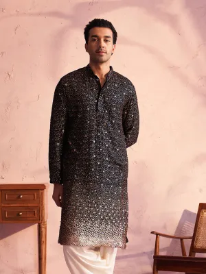 SHRESTHA By VASTRAMAY Men's Black Georgette Zari With Sequins Worked Kurta