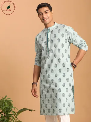 SHVAAS By VASTRAMAY Men's Light Green Ethnic Motif Printed Kurta