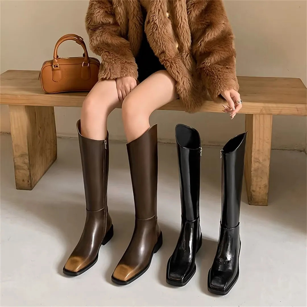 Sleek Long Zipper Leather Boots