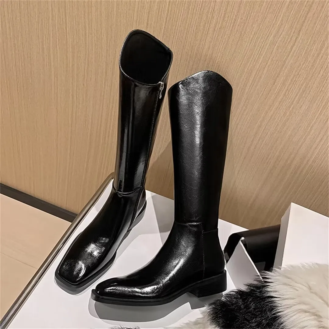 Sleek Long Zipper Leather Boots