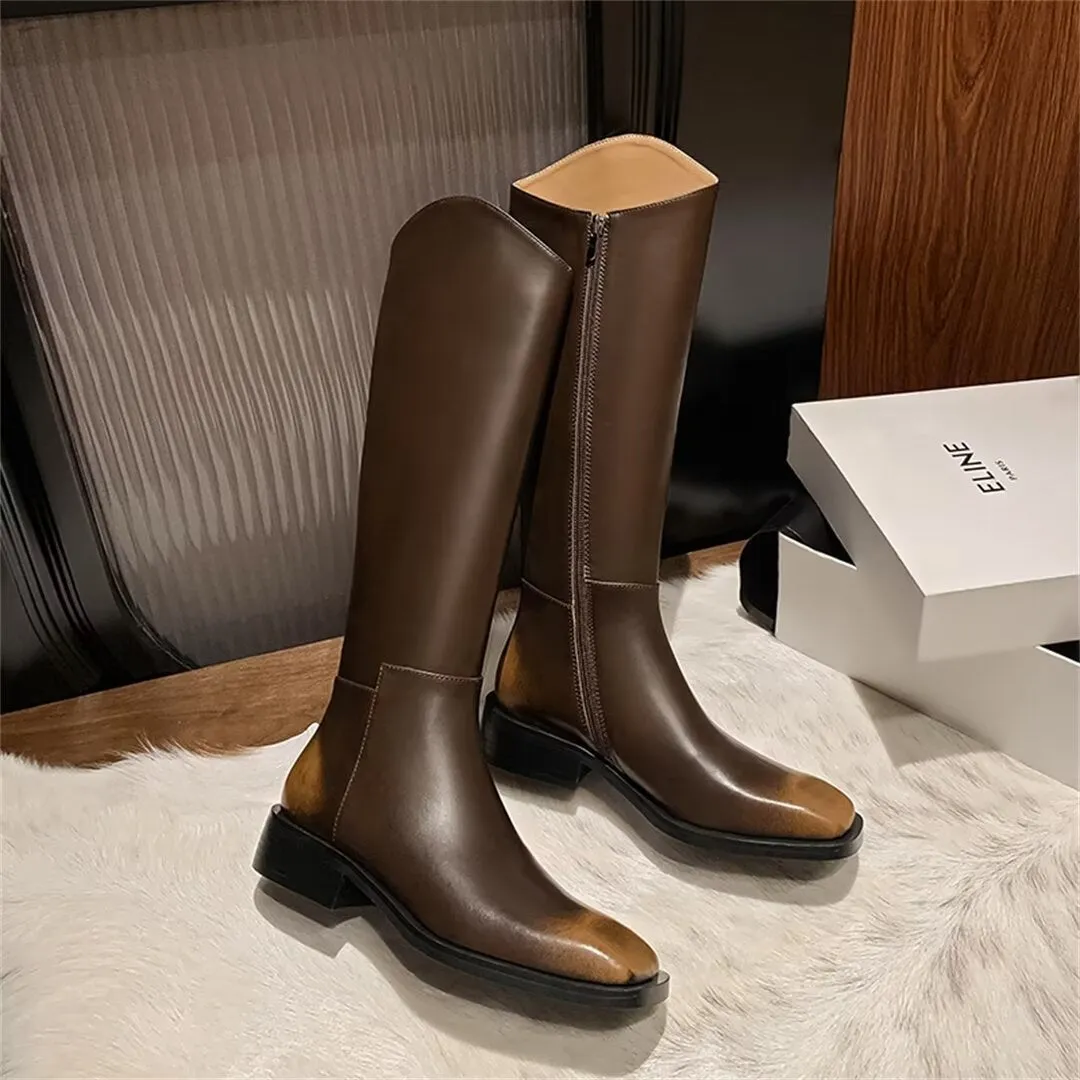 Sleek Long Zipper Leather Boots