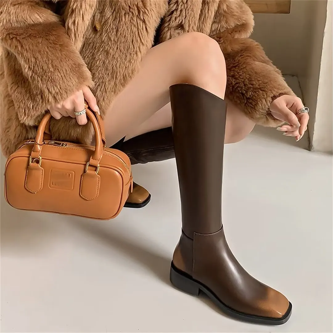 Sleek Long Zipper Leather Boots