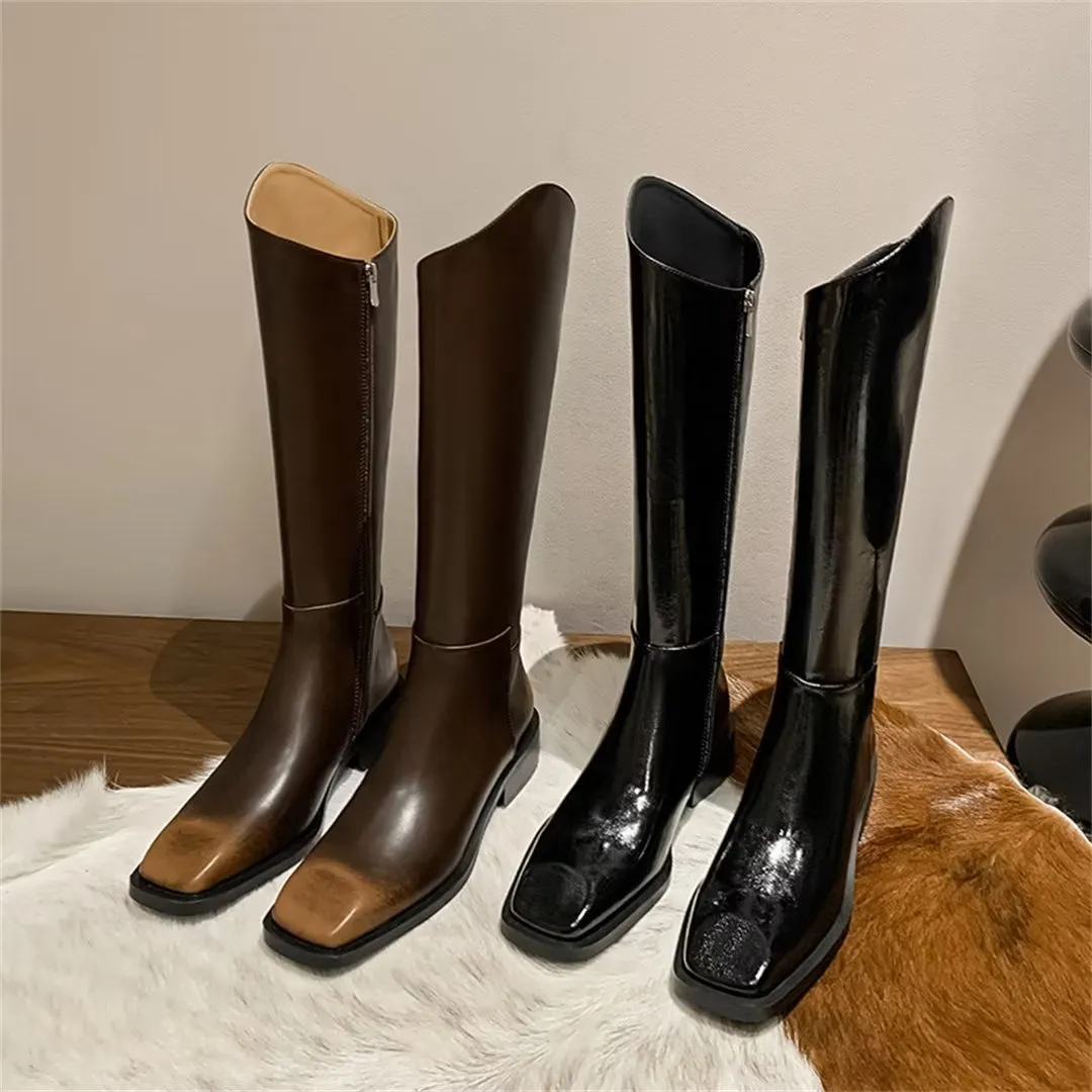 Sleek Long Zipper Leather Boots