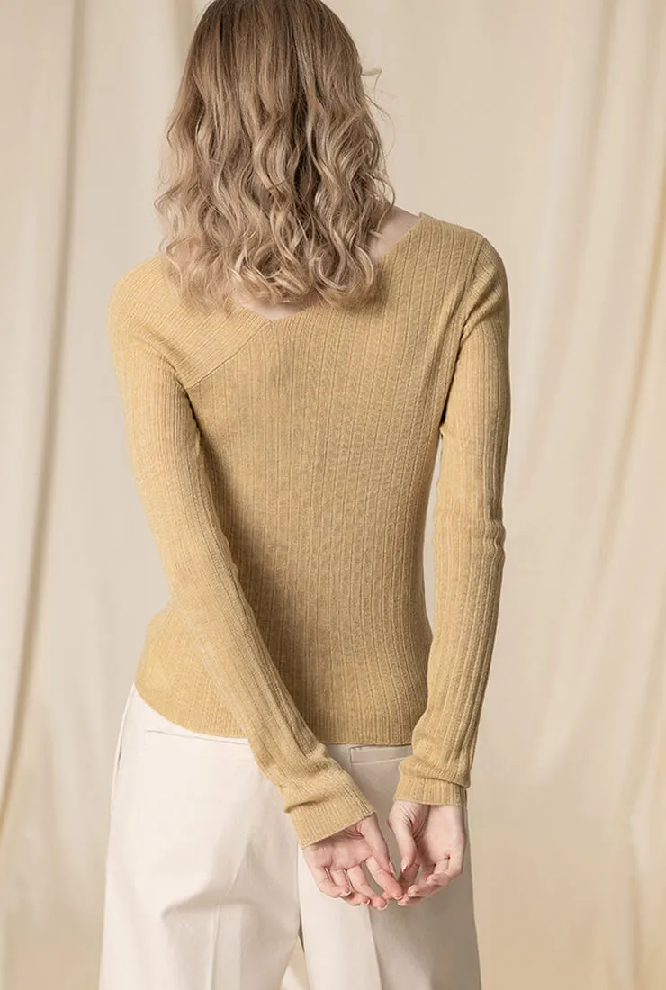 Sloping Shoulder Wool Blend Knit Pullover Sweater